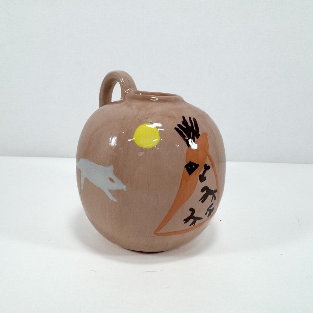 Vintage Southwest Style Jug Hand Painted Native Design Glazed Folk Art
